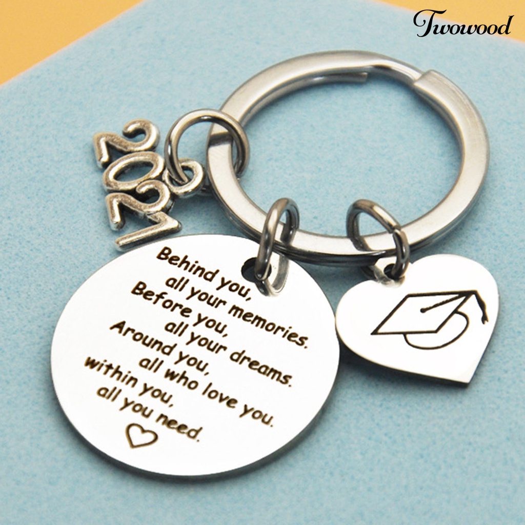 Twowood 2021 Gantungan Kunci Stainless Steel Motif Ukir Tulisan Untuk Hadiah Kelulusan