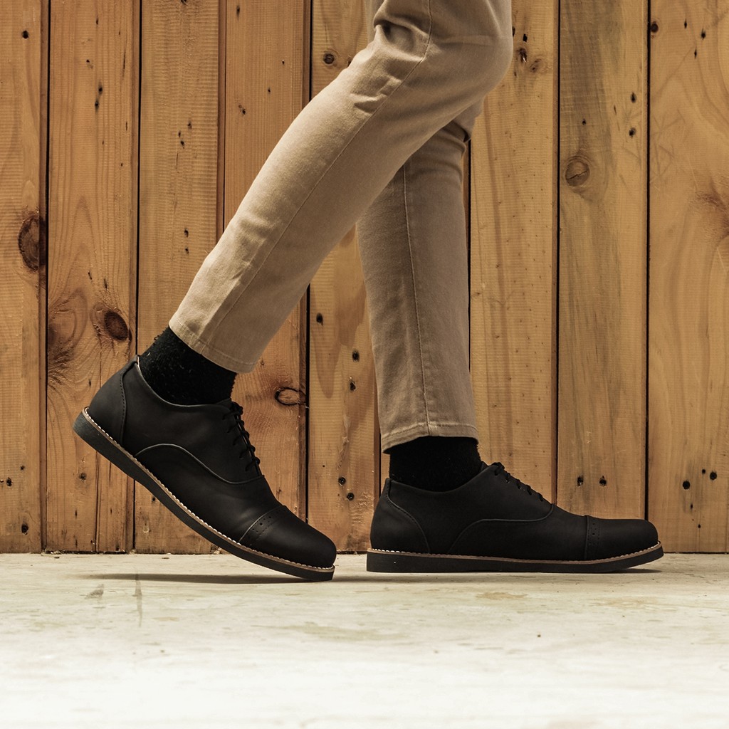 Oxford Black | Sepatu Pantofel Santai Kerja Kantor Kuliah Pria Cowok Men Ori Laces | FORIND Lvnatica