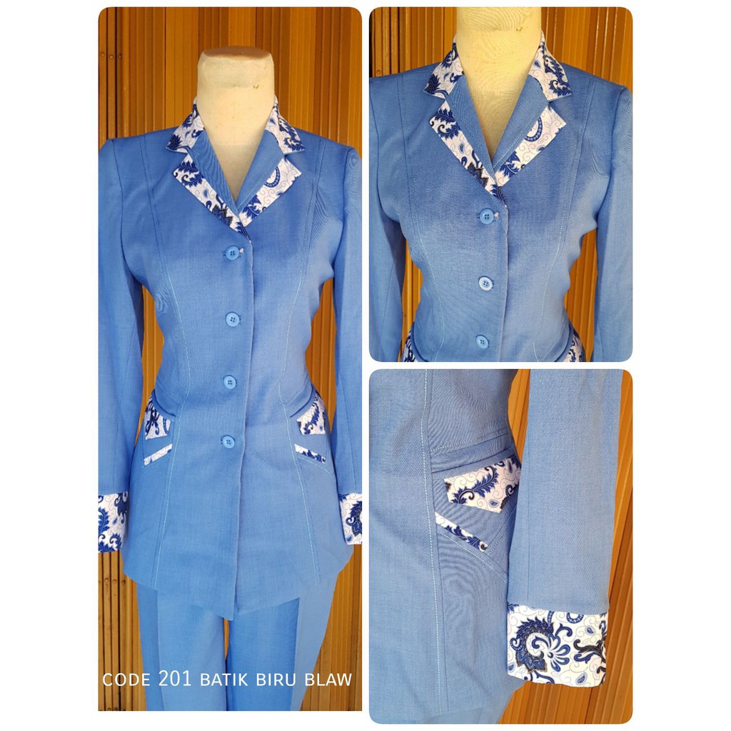 Setelan blazer wanita/Exclusive blazer batik wanita warna biru blaw kode 201
