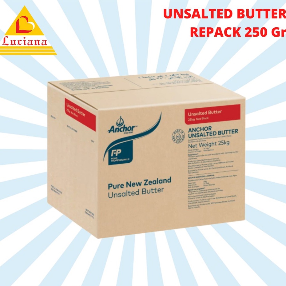 

ANCHOR UNSALTED BUTTER KEMASAN 250GR - MENTEGA TAWAR - PURE NEW ZEALAND UNSALTED BUTTER HALAL