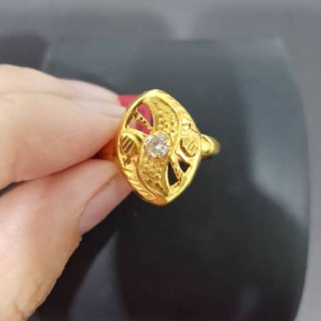 Cincin Emas asli model lempeng kembang