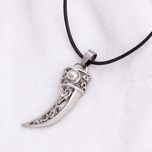 Kalung Liontin Bentuk Gigi Serigala Bahan Stainless Steel Gaya Punk Untuk Pria