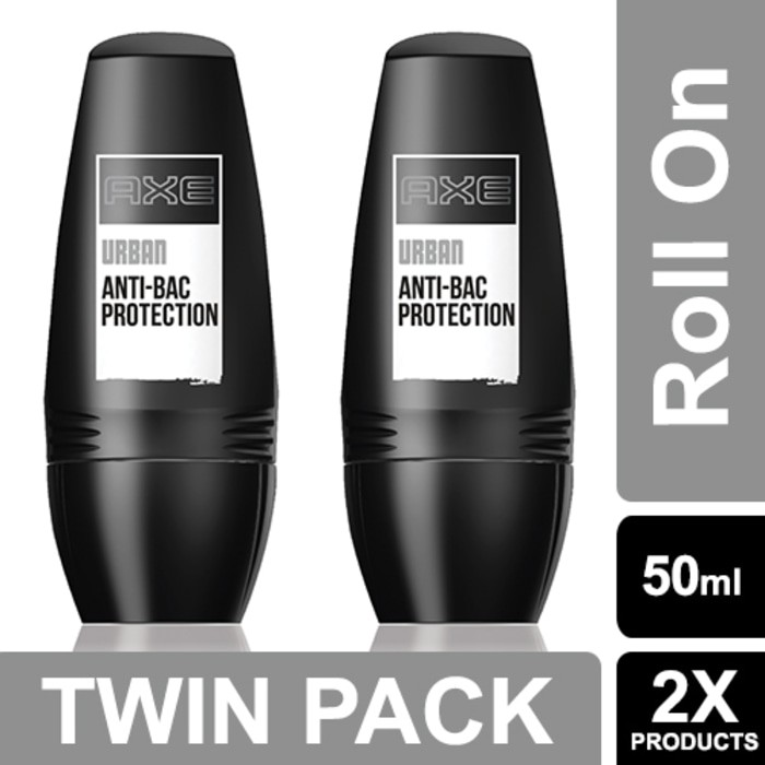 Axe Urban Anti-Bac Protection Deodorant Roll On 50ml Twin Pack Unilever