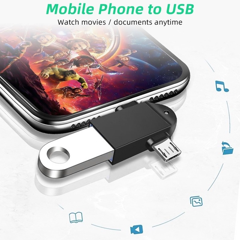 Adapter OTG USB 3.0 Female Ke Micro USB Male Tipe C Male Mini Portable 2in1 Bahan Aluminum Alloy