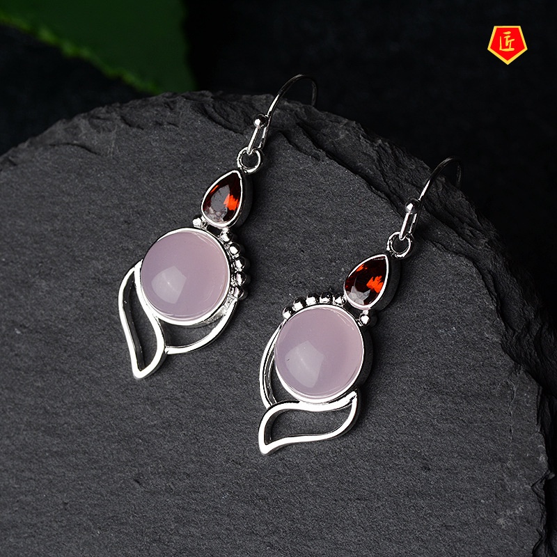 [Ready Stock]Sweet Elegant New Ross Quartz Pink Crystal Earrings