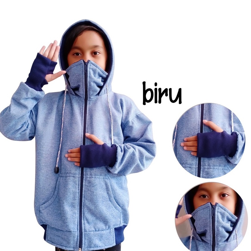 JAKET ANAK ZIPPER NINJA ROUNDHAND SWEATER HOODIE MOTIF POLOS KEKINIAN TERBARU BAHAN FLEECE TWOTONE USIA 2TAHUN SAMPAI 12TAHUN LAKI LAKI PEREMPUAN