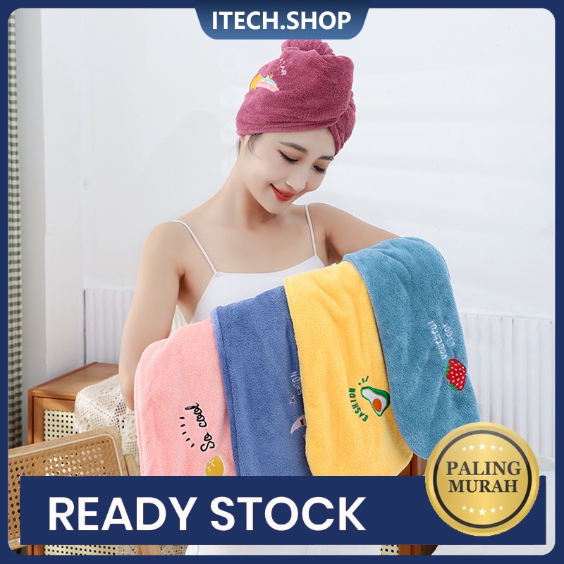 Import Bahan Microfiber Handuk Pengering Rambut Topi Serap Air Head Towel  Wanita Magic Towel