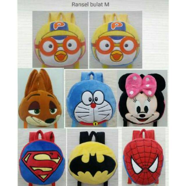 Tas ransel boneka Anak paud sekolah pozootopia doraemon minnie superman batman Spiderman