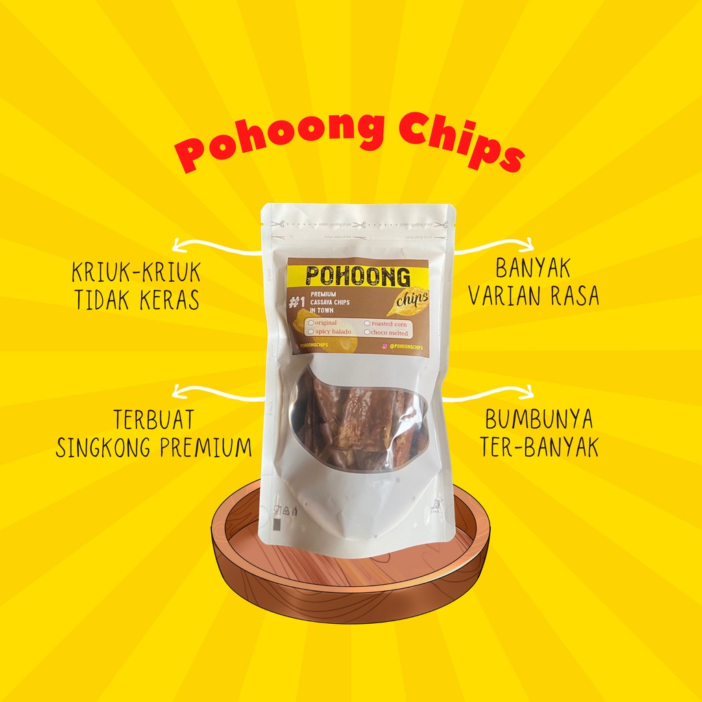 

Keripik Singkong Premium Pohoong Chips rasa Choco Melted - Empuk dan Kriuk