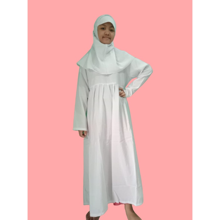 Baju Muslim Gamis Anak Perempuan 4 - Remaja Tanggung ABG 14 Tahun Warna Putih