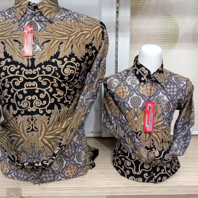 ➽ Grosir Batik Jakarta,Couple Batik Ayah Anak Laki Laki Katun Premium Lengan Panjang Warna Hitam Gol