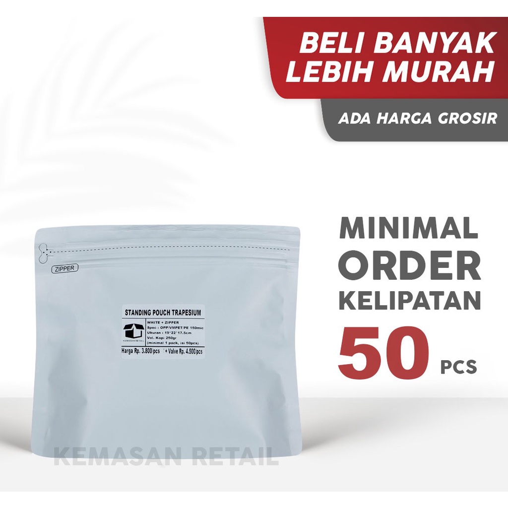 Standing Pouch Trapesium Import Zipper Putih Doff (22 x 17.5cm) | Zipper | Non Zipper | Kemasan Prem