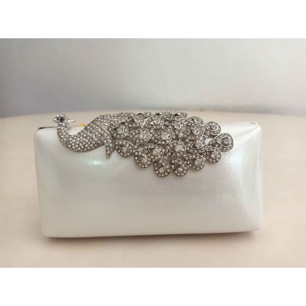 Clutch Pesta Farnell Import Burung Merak Kristal Berlian Imitasi Tas Kondangan Mewah 2599