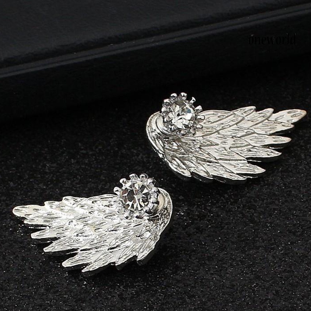 OW@ Women Fashion Angel Wing Rhinestone Inlaid Ear Jacket Stud Earrings Jewelry Gift