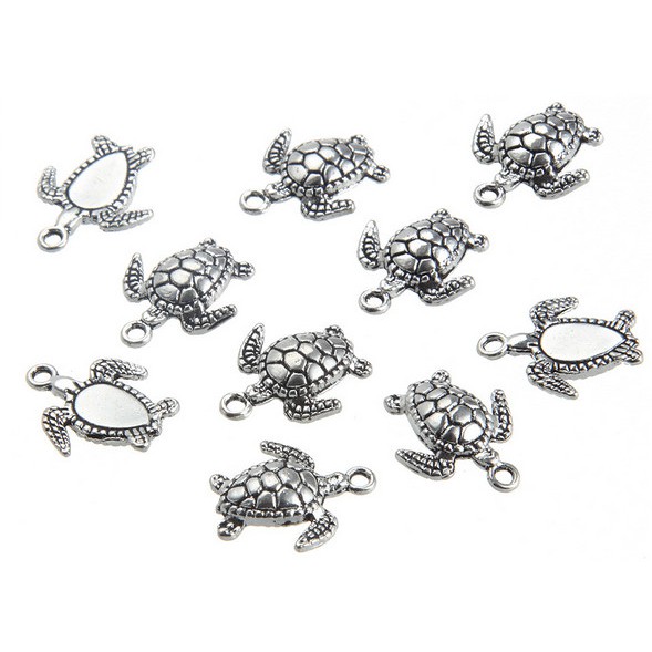 10pcs Liontin Bentuk Kura-Kura Laut Bahan Alloy Warna Silver Ukuran 17x14mm Untuk Perhiasan