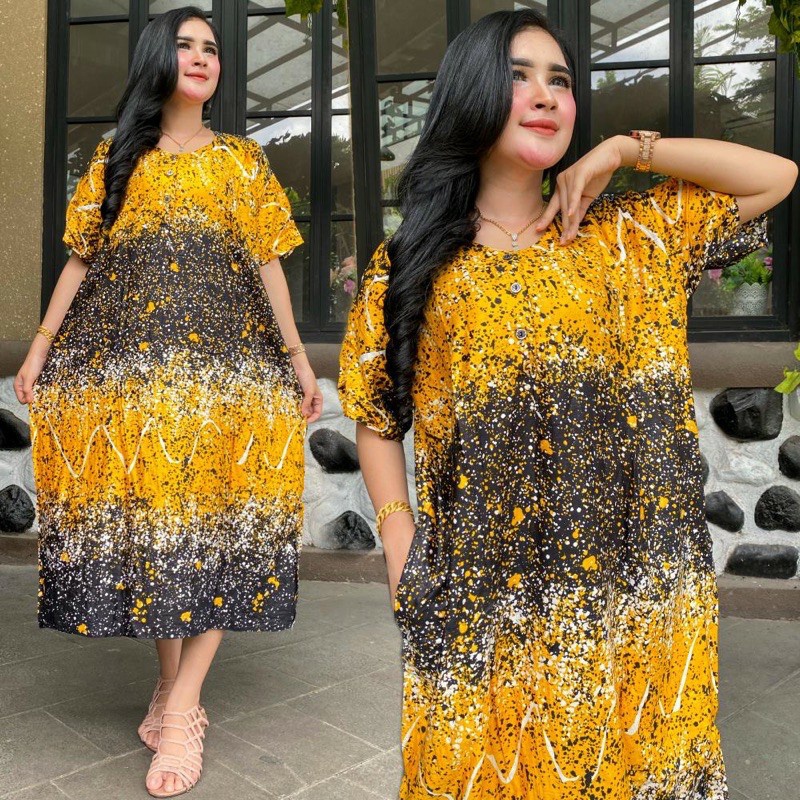 DASTER JUMBO RINTIK BUSUI BUMIL DADA KANCING LD125 -130/PJ 115 BAHAN RAYON SANTUNG ADEM BERKUALITAS.