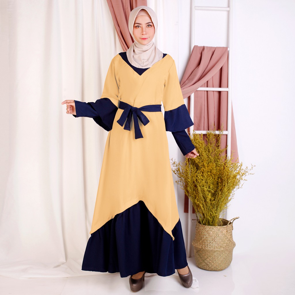 Long Dress Gamis maxi Wanita Muslim kombinasi warna - XSHOP Harper