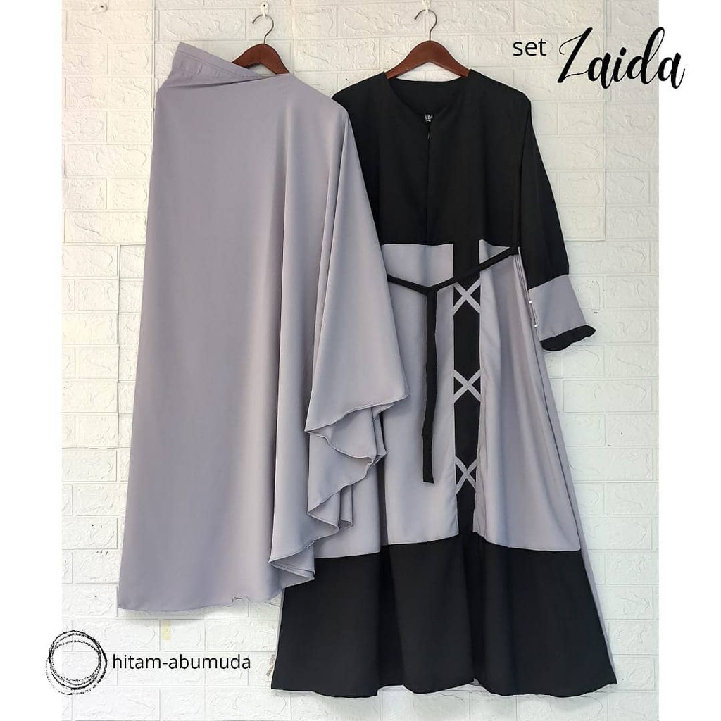 Gamis polos Zadia Grey ukuran jumbo - Gamis Syar'i set khimar ukuran jumbo