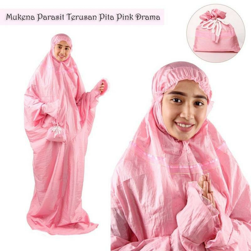 Mukena Dewasa Parasit Terusan Pita Terbaru 2022 Lebaran Murah Bahan Adem warna Hitam Putih Polos