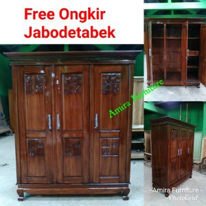 Dijual Lemari Pakaian Kayu Jati Pintu 3 Murah