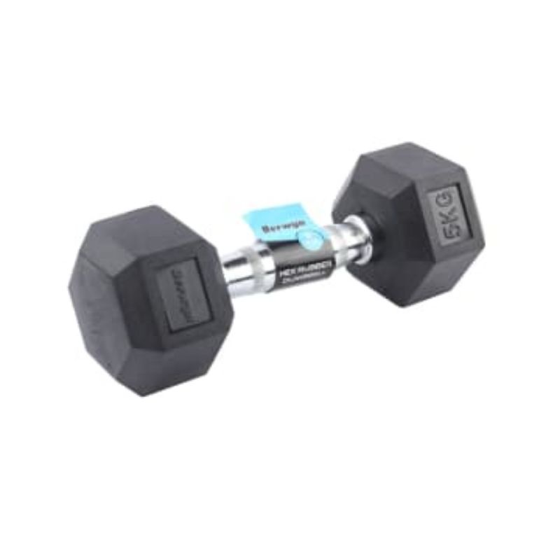 Berwyn Dumbbell Karet Hexagonal 5kg/Barbel Berwyn/Angkat Beban/Dumbbell 5kg Hitam