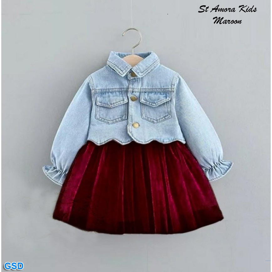 St Amora Kids 3in1/Setelan Jaket Anak Perempuan / Jaket Jeans Anak Kecil /Baju Anak Rok Tutu Premium