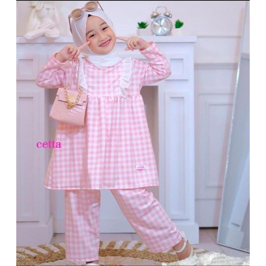 SETELAN LENGAN PANJANG TERBARU/SETELAN TARTAN ANAK PEREMPUAN 1-5 TAHUN