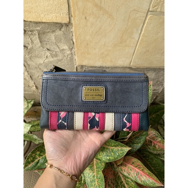 <PRELOVED> Fossil Emory Pink-Blue Long Wallet