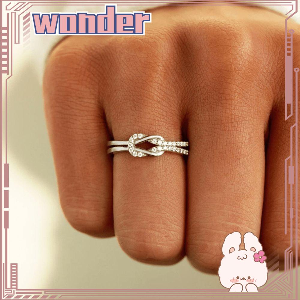 Cincin Kristal Bentuk Simpul Persegi Warna Silver Gaya Vintage Untuk Wanita