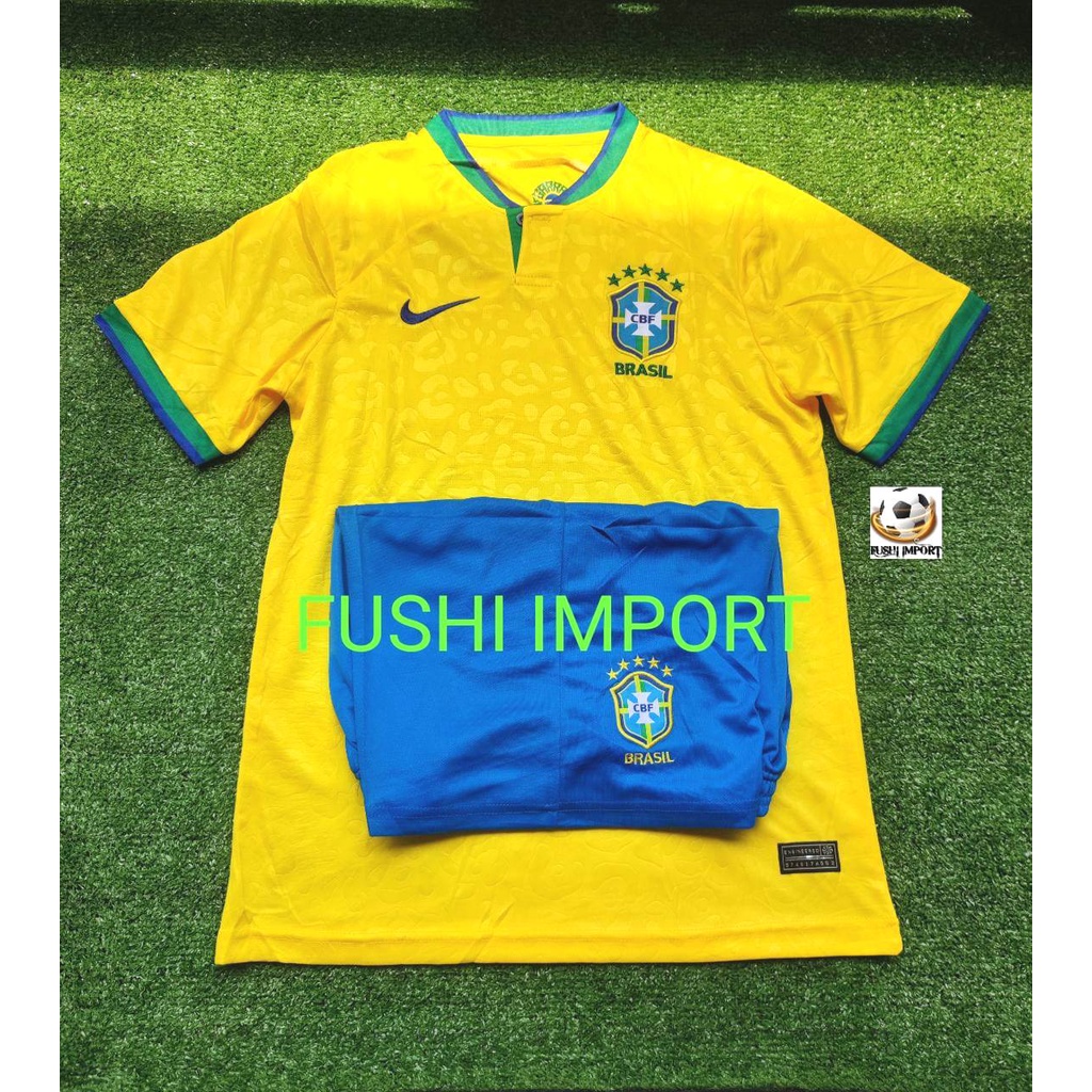 Setelan Jersey Baju Bola Brasil Home World Cup Piala Dunia 2022 ( Fullset Satu Set ) Grade Ori