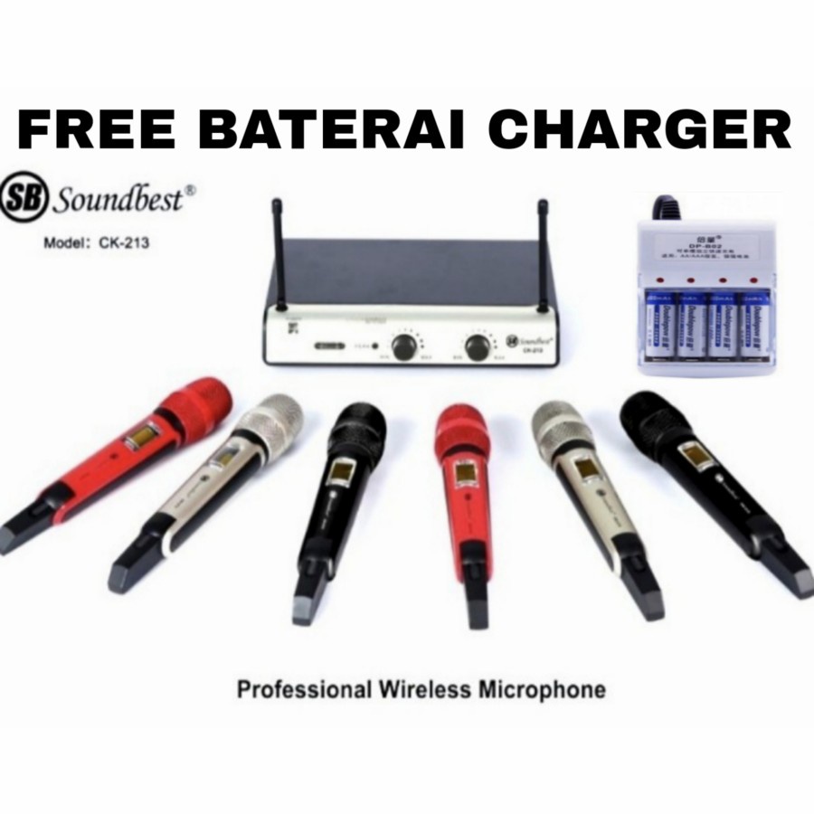 GROSIR MIC/MICROPHONE WIRELESS SOUNDBEST CK 213 FREE BATERAI CHARGER