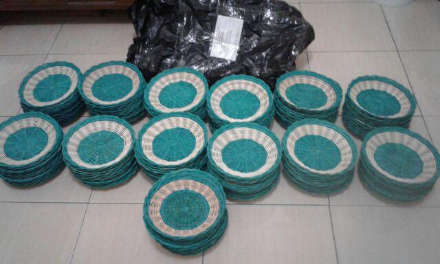 Piring Warna Hijau Rotan Asli - Piring Rotan Hijau Bahan Rotan - Piring Berwarna Ijo Asli Rotan