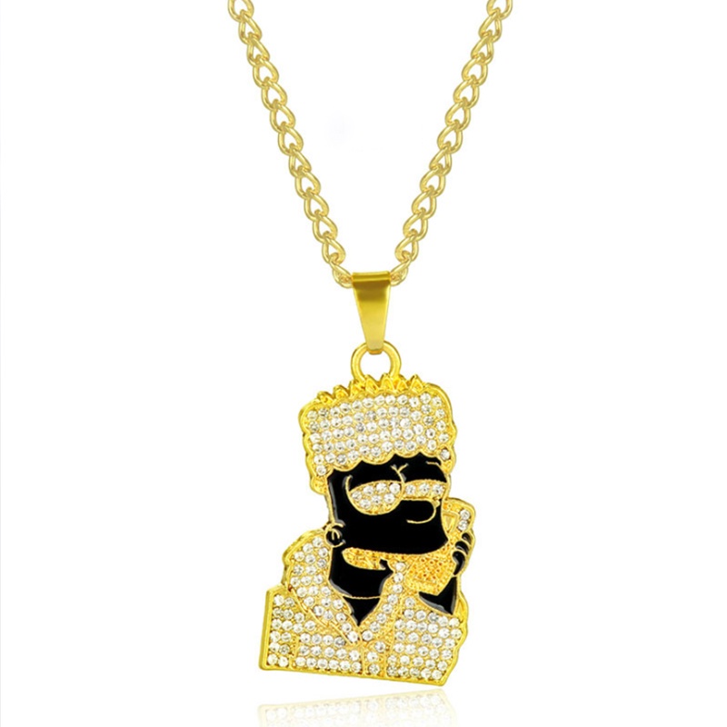 Kalung Liontin Lensa Kacamata Hitam 18K gold Hias Zircon Gaya Hip Hop Rock Untuk Pria