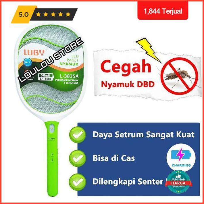 Luby Raket Nyamuk Cas Ulang Led Mosquito Killer Setruman Nyamuk L3835A - Biru Premium