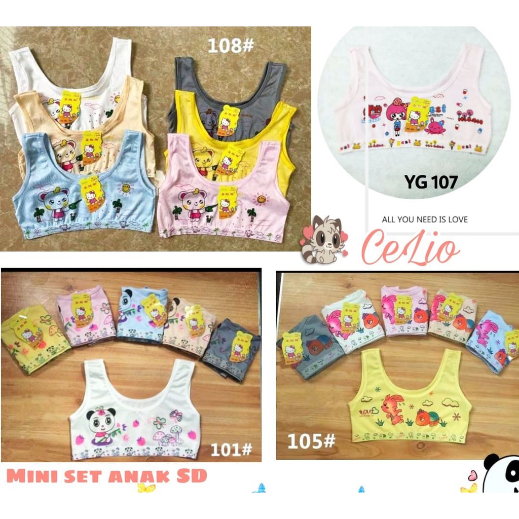 Mini Set Anak Remaja SD Bergambar motif Lucu Termurah - Mini set Anak Perempuan ABG - BRA Remaja