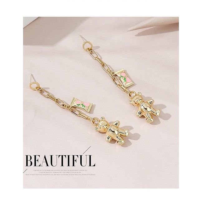 LRC Anting Tusuk Fashion Gold Color Candy Bear Alloy Oil Drop Earrings Y64777