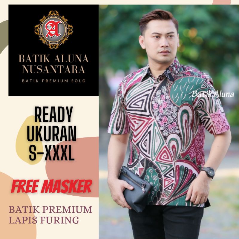Kemeja Batik Lengan Pendek Bahan Katun Premium Lapis Furing Batik Aluna Solo Surakarta Batik Pria Mo