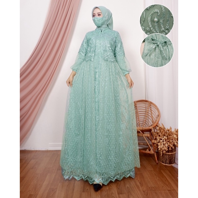 GAMIS BUSUI VANESA TILE FULL BRUKAT MUTIARA SIZE M L XL XXL DRESS KONDANGAN GAMIS TILE BRUKAT MUTIAR