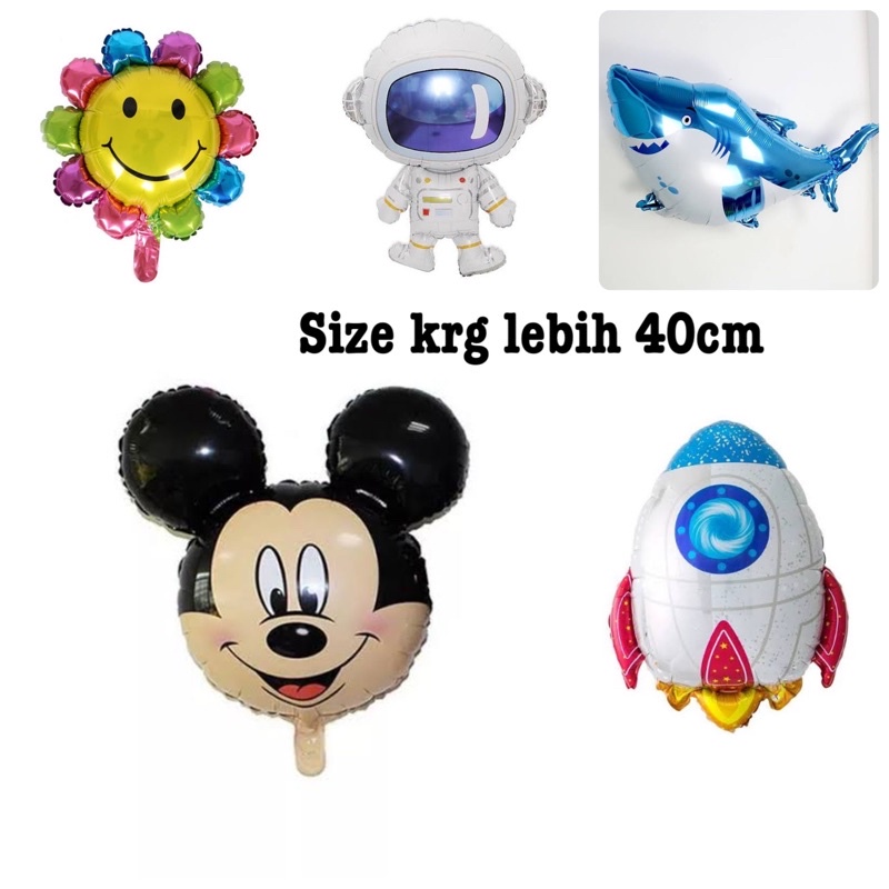 balon foil karakter bentuk astronot hiu roket rocket mickey apollo bunga rainbow shark balon bentuk 40cm