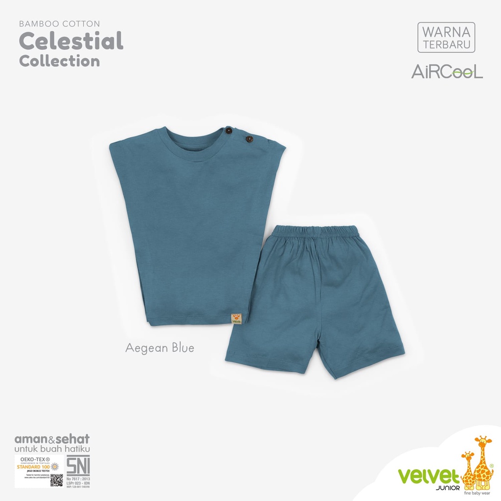 Velvet Junior AIRCOOL Setelan Baju Kutung SAYAP Celana Pendek Anak Celestial Collection Katun Bambu