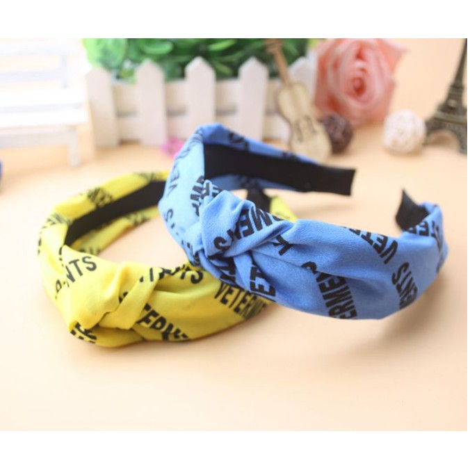 Bando Bandana Kain Lebar Motif Huruf Model Korea