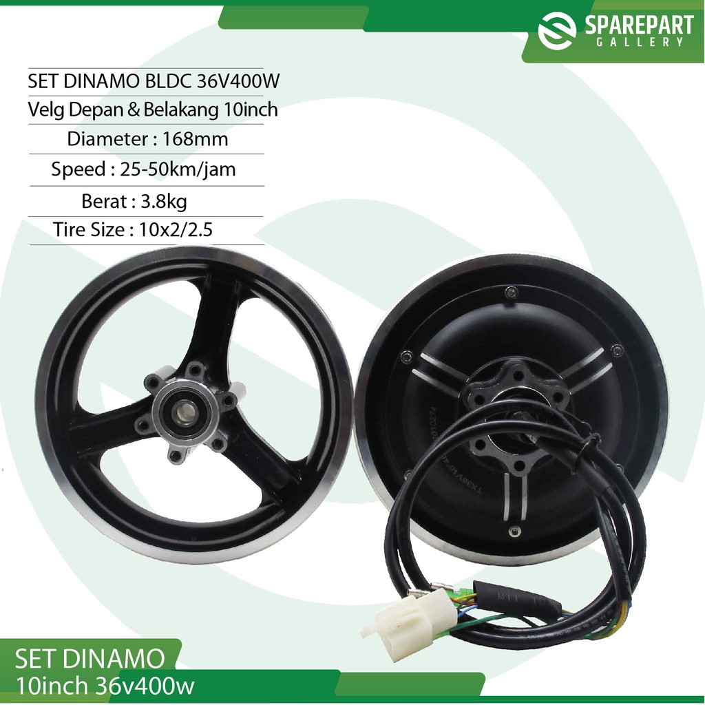 Set Dinamo 10inch 36v400w skuter listrik otoped motor bldc ring10&quot;