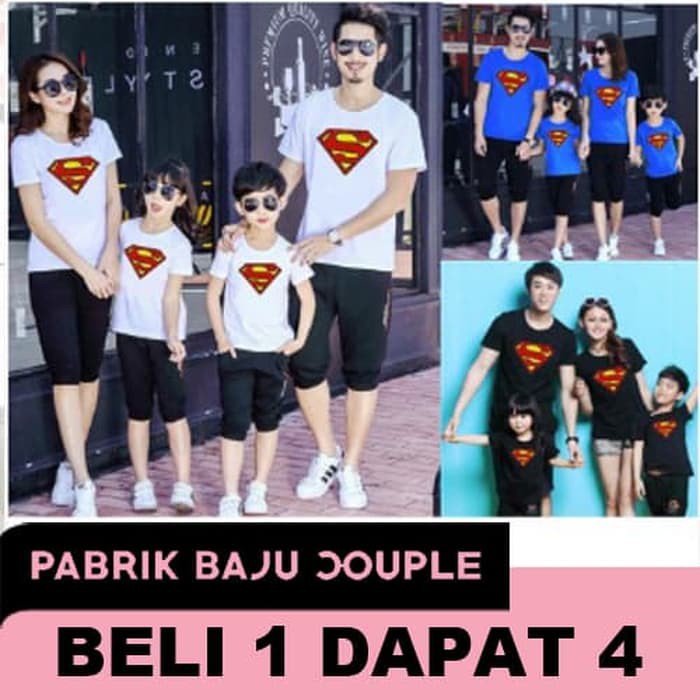 Family 2 Anak Couple Superman Baju Kaos Keluarga Ayah Bunda Mom Dad