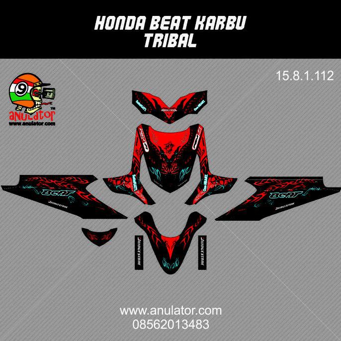 Sticker Striping Motor Stiker Honda Beat Karbu Tribal Merah Spec B