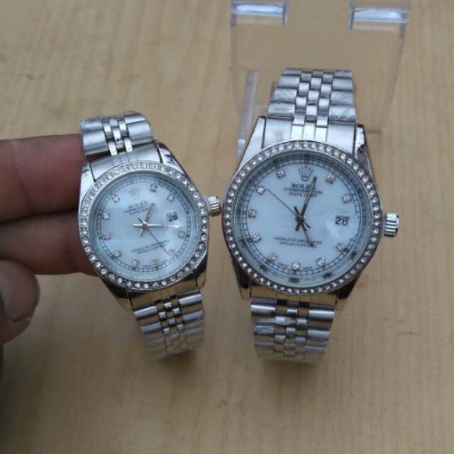 Jam tangan Rolex couple silver elegan kw super