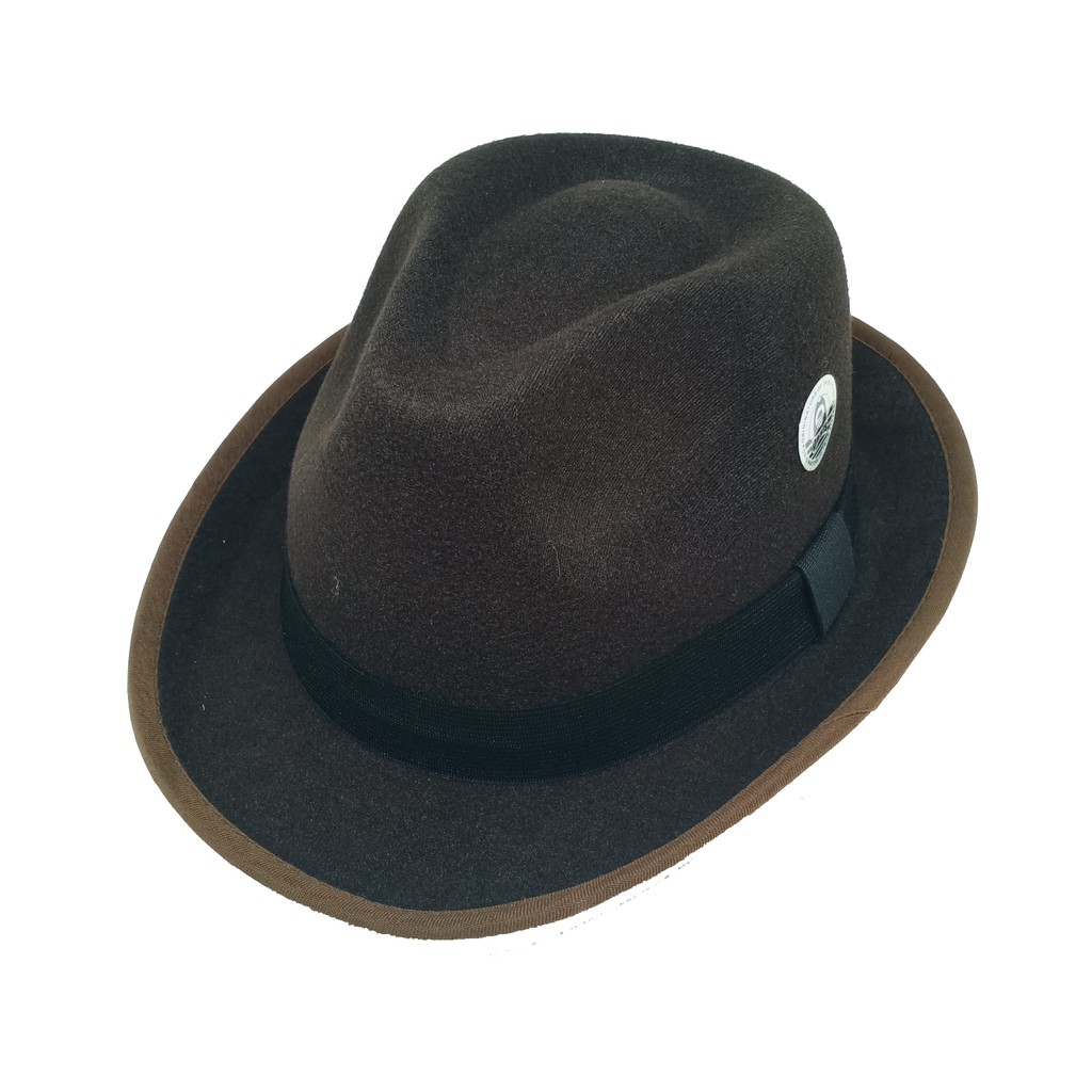 Topi laken fedora pria dan wanita original pita bulu burung pheasant polkadot