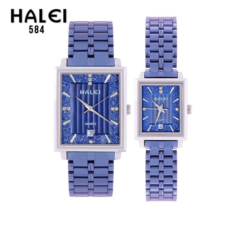 Halei 584 Jam Tangan Pria & Wanita Couple Halei 584 Tanggal Aktif Stainless steel Back Original