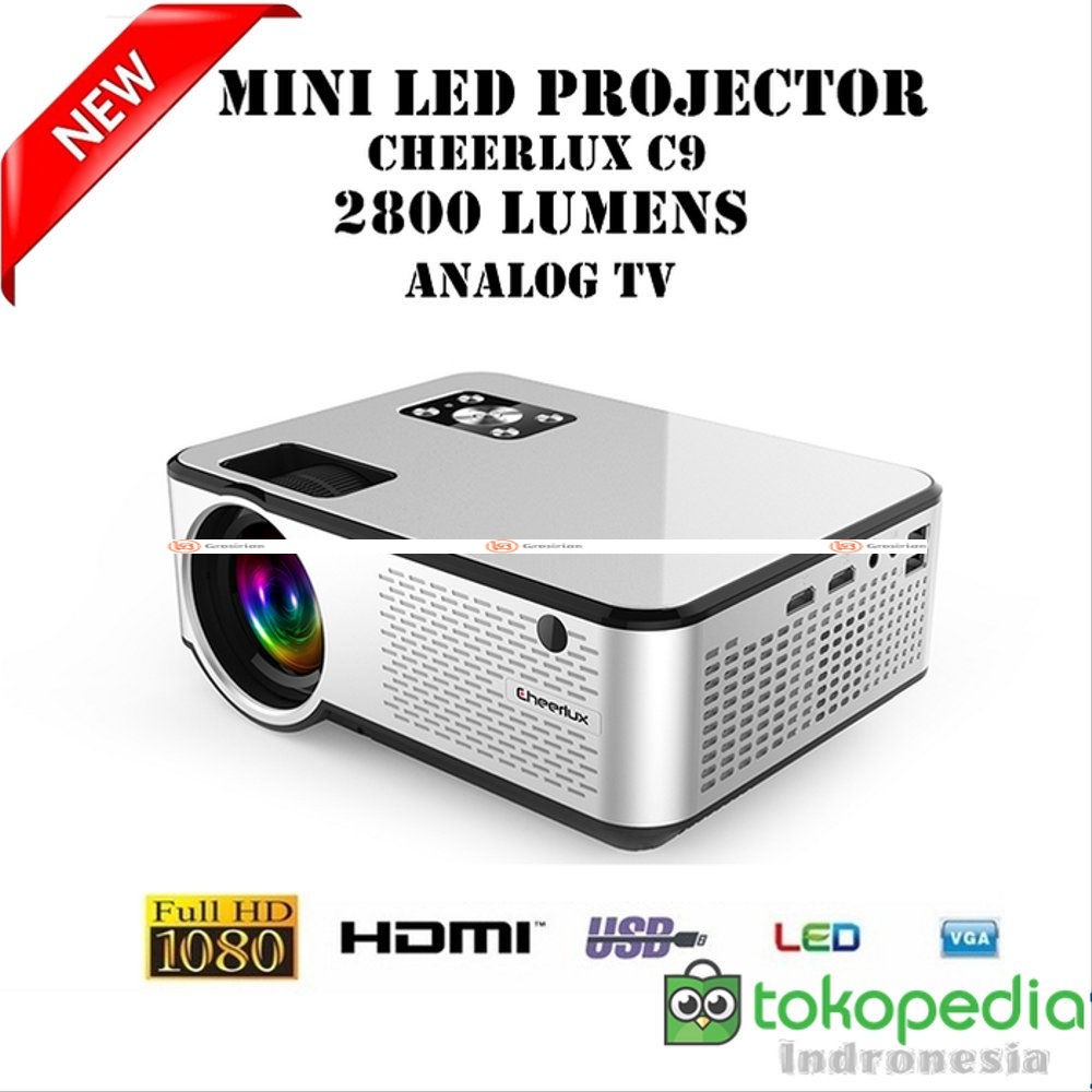 Mini Proyektor Cheerlux C9 2800 Lumens plus Analog TV-TV TUNNER projector C9
