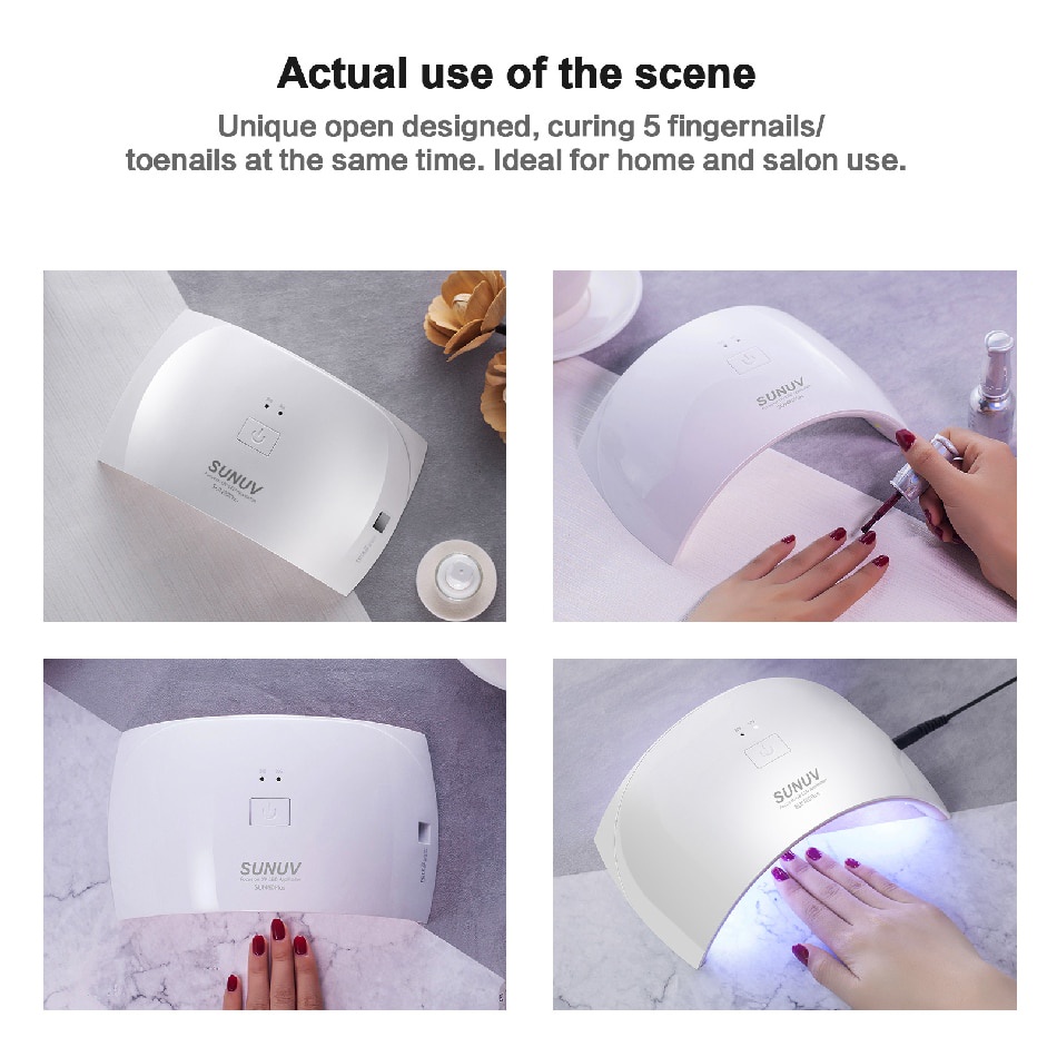 Pengering Kutek PROFESIONAL Kuku Gel Nail Art Smart Portable Lampu UV LED Dryer Lamp lampu Manicure SUNUV SUN9c Plus 36W UV Light LED Nail Dryer UVLED Gel Nail Lamp Arched Shaped Lamps for Nail Art Perfect Thumb Drying Solution