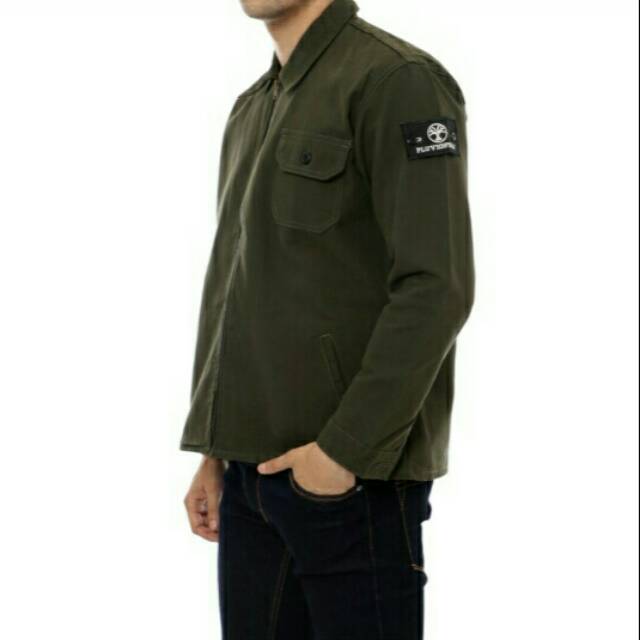 Jaket Semi Parka Zip Hijau Army